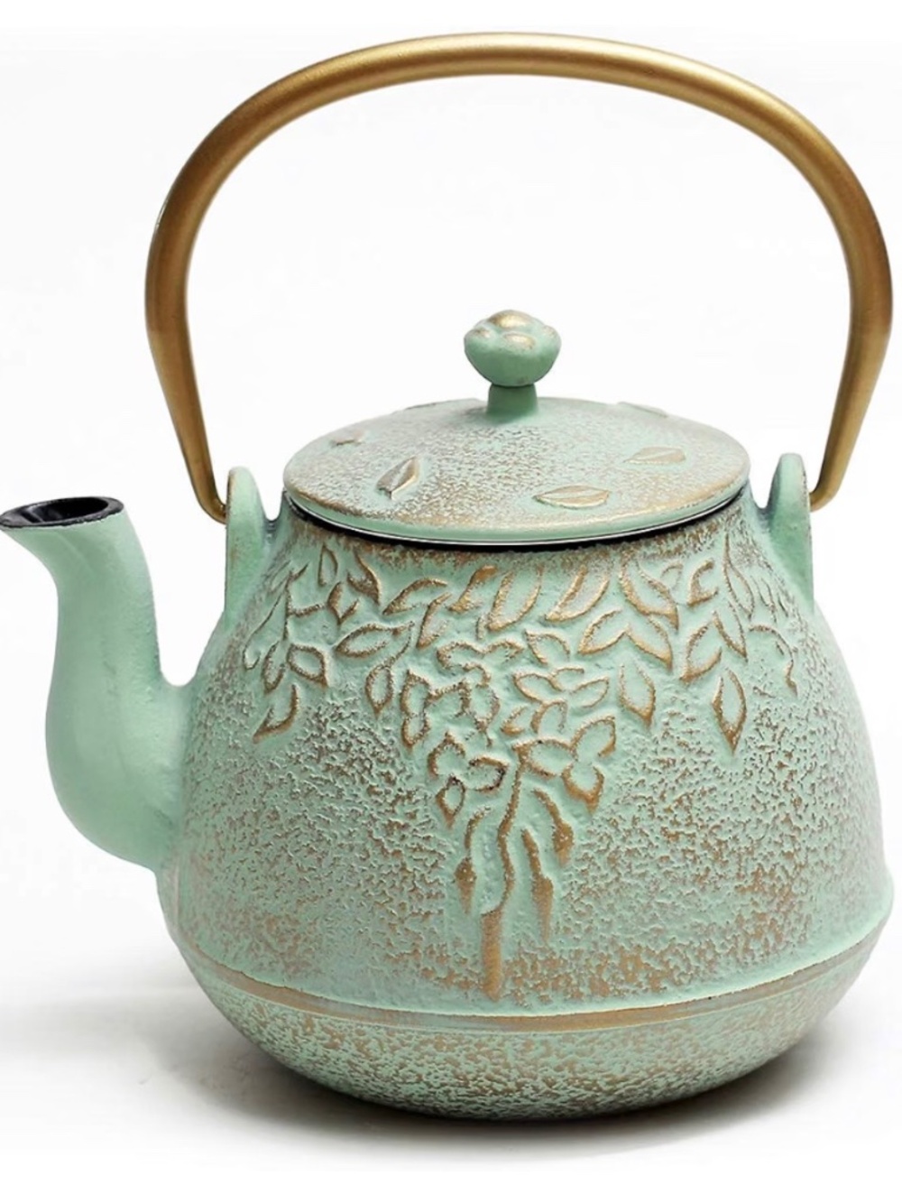 Japanese Cast Iron Tea Kettle with Stainless Steel Infuse, turquoise blue 32 oz